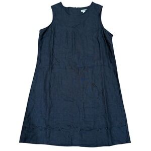 Studio JPR Women Black 100% Linen Beaded Leaf Shift Dress L Coastal Vacation